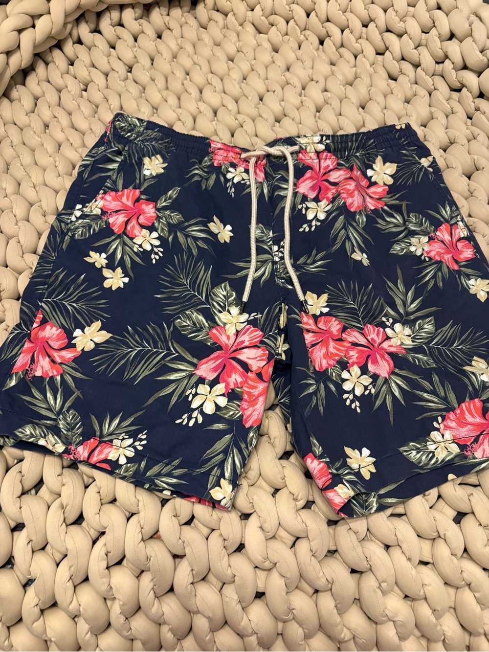 George Navy Swim Trunks with Pink Floral Print